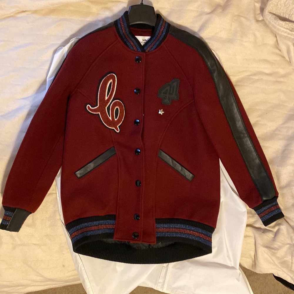 Coach Varsity Jacket , “41”, Color:Burgundy, black,blue , Size XS